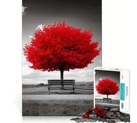 Puzzle da 1000 pezzi con albero rosso e panchina per adulti, ideale per migliorare la memoria, alleviare l'ansia, assemblare e creare un'attività artistica (38x52cm)
