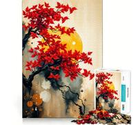 Puzzle da 1000 pezzi con albero rosso e sole giallo per ragazzi, sfida mentale, divertimento rilassante, taglio preciso, regalo festivo (38x26cm)