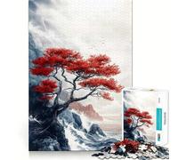 Puzzle da 1000 pezzi con albero rosso sulla scogliera per adulti, gioco di logica intelligente, divertimento casual, bordi lisci, decorazione da parete (38x26cm)