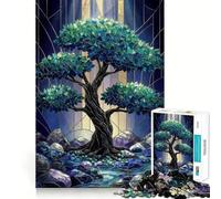 Puzzle da 1000 pezzi con albero scuro e vetrata artistica per ragazzi, gioco di logica stimolante per attività domestiche, bordi trasparenti, regalo prezioso 50x75cm