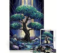 Puzzle da 1000 pezzi con albero scuro e vetrata artistica per ragazzi, gioco di logica stimolante per attività domestiche, bordi trasparenti, regalo prezioso 50x75cm