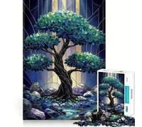Puzzle da 1000 pezzi con albero scuro in vetro colorato, ideale per adulti, regalo, per rafforzare la memoria, per un momento sereno e di qualità Dimensioni 38x26cm