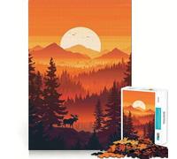 Puzzle da 1000 pezzi con alce al tramonto per adulti, gioco di puzzle per stimolare la mente, calma e relax, decorazione murale 38x52cm