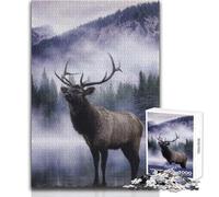 Puzzle da 1000 pezzi con alce maestoso in un paesaggio montano nebbioso per adulti, gioco creativo di risoluzione dei problemi, idea regalo memorabile e sentita, dimensioni 38x26cm