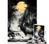 Puzzle da 1000 pezzi con alce sotto la luna piena,giocattoli antistress,ottimo regalo per giochi impossibili,allena il tuo cervello e le tue mani,dimensioni 38x52cm