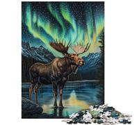 Puzzle da 1000 pezzi con alce sotto l'aurora boreale puzzle per adulti sfida di velocità manuale difficile e stimolante ideale come regalo (38x52cm/1000 pezzi)