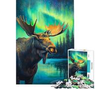 Puzzle da 1000 pezzi con alce sotto l'aurora boreale puzzle per adulti sfida di velocità manuale difficile e stimolante ideale come regalo 38x52cm
