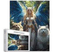 Puzzle da 1000 pezzi con ali bionde e blu, per adulti, grande gatto, scena custode, puzzle colorato fai da te per la decorazione della casa, regali per la famiglia, puzzle perfetto per serate di gioco
