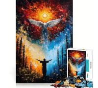 Puzzle da 1000 pezzi con ali d'angelo e sole per adulti,esercizio mentale,taglio di precisione,bordi lisci,rilassante attività di gruppo al chiuso (50x75cm)