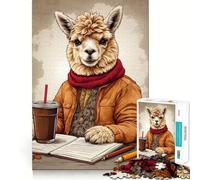 Puzzle da 1000 pezzi con alpaca che si gode il caffè,gioco di abilità mentale,taglio di alta precisione,hobby affascinante per i momenti di svago (50x75cm)