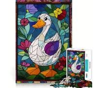 Puzzle da 1000 pezzi con anatra in vetro colorato per adulti, gioco di puzzle rilassante e divertente, taglio di alta qualità, regalo di compleanno 38x26cm