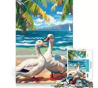 Puzzle da 1000 pezzi con anatre bianche sulla spiaggia per ragazzi,divertente da giocare,ad incastro perfetto,senza spazi vuoti,ideale per una serata in famiglia (50x75cm)