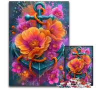 Puzzle da 1000 pezzi con ancora e fiori, puzzle in legno, rompicapo impegnativo per adolescenti, divertente serata di giochi in famiglia, 50x75cm