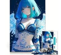 Puzzle da 1000 pezzi con angelo dai capelli blu e tatuaggi,ragazza anime,pezzi a incastro,giocattolo creativo e divertente,momento di relax,regalo di compleanno 38x26cm