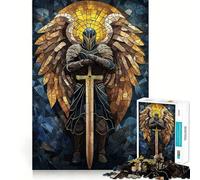 Puzzle da 1000 pezzi con angelo e cavaliere in vetro colorato per adulti, gioco di logica puro, antistress, tagli netti, oggetto regalo di Babbo Natale 50x75cm