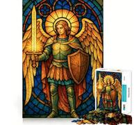 Puzzle da 1000 pezzi con angelo in vetro colorato e spada per adulti, gioco stimolante per la mente, gioco di gruppo, dettagli nitidi, regalo delizioso 50x75cm