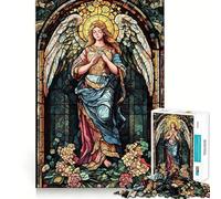 Puzzle da 1000 pezzi con angelo in vetro colorato per adulti e ragazzi, gioco di logica, tempo libero, bordi precisi, decorazione murale 38x26cm
