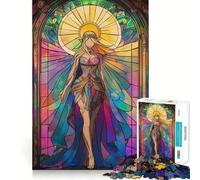 Puzzle da 1000 pezzi con angelo in vetro colorato per adulti, gioco di logica stimolante, gioco di gruppo, bordi trasparenti, regalo perfetto 38x52cm