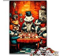 Puzzle da 1000 pezzi con animali che giocano a scacchi, regalo per adulti, gioco stimolante e gioco in famiglia con poster abbinato e foglio di quiz (50x75cm)