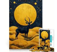 Puzzle da 1000 pezzi con antilope nera sotto la luna dorata, ideale per adolescenti, gioco di logica, momento di serenità, bordi chiari, regalo creativo (50x75cm)