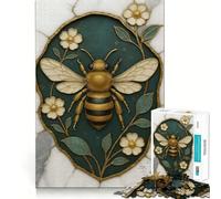 Puzzle da 1000 pezzi con ape e fiori su sfondo marmorizzato Gioco di precisione,stimolante per la mente,ideale per momenti di relax e come regalo di compleanno (38x26cm)