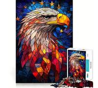 Puzzle da 1000 pezzi con aquila in vetro colorato per ragazzi, gioco di logica e divertimento rilassante con bordi lisci, regalo creativo 38x52cm