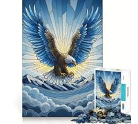 Puzzle da 1000 pezzi con aquila in vetro colorato sopra le montagne ideale per adolescenti per migliorare la memoria favorire il relax e creare un'opera d'arte da assemblare e decorare la parete