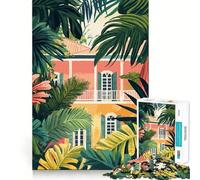 Puzzle da 1000 pezzi con architettura tropicale della Florida,stile minimalista,incastro preciso,gioco,concentrazione,divertimento,relax,regalo di Natale (38x52cm)