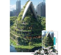 Puzzle da 1000 pezzi con architettura verde rompicapo per adulti decorazione da parete compleanno e Natale (dimensioni 50x75cm)