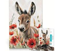 Puzzle da 1000 pezzi con asinello tra i papaveri,decorazione a incastro,gioco per la mente,regalo per momenti di tranquillità,regalo di compleanno (50x75cm)