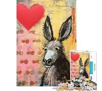 Puzzle da 1000 pezzi con asinello triste e cuore ideale per San Valentino con tecnica mista gioco per famiglie sfida per l'intelligenza e la mente giocattolo che crea dipendenza ottimo regalo