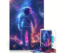 Puzzle da 1000 pezzi con astronauta al neon e tempesta spaziale per adulti, gioco di logica e abilità, antistress, taglio preciso, regalo elegante (50x75cm)