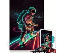 Puzzle da 1000 pezzi con astronauta al neon nello spazio per adulti, ideale per stimolare la mente e alleviare l'ansia, con bordi precisi e un regalo speciale (38x52cm)