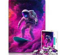 Puzzle da 1000 pezzi con astronauta che fa surf nello spazio, per adolescenti, antistress, sfida difficile, migliora l'amore tra coppie, 50x75cm