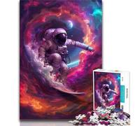 Puzzle da 1000 pezzi con astronauta che fa surf nello spazio per adolescenti e adulti, antistress, sfida difficile, decorazioni e regali unici per la casa (38x26cm)
