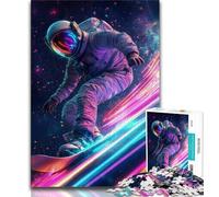 Puzzle da 1000 pezzi con astronauta che fa surf nello spazio per adulti, difficile da completare ma divertente e umoristico, unico come decorazione per la casa e regalo, 38x26cm