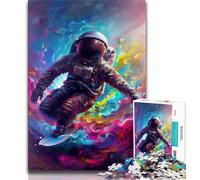 Puzzle da 1000 pezzi con astronauta che fa surf nello spazio per adulti e ragazzi, difficile da completare ma divertente e umoristico, ideale come decorazione e regalo per la casa, 38x26cm
