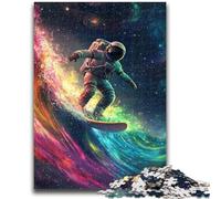 Puzzle da 1000 pezzi con astronauta che fa surf per adulti e adolescenti, per ammazzare il tempo in casa e migliorare l'amore tra coppie, 26x38cm