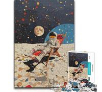 Puzzle da 1000 pezzi con astronauta che si rilassa sulla luna, opera d'arte da parete, regalo, adatto a persone dai 14 anni in su, 38x26cm