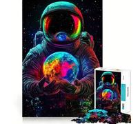 Puzzle da 1000 pezzi con astronauta che tiene la Terra,bordi sottili,puzzle logico,gioco di logica,svago,divertimento,regalo di compleanno (50x75cm)