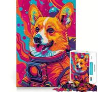 Puzzle da 1000 pezzi con astronauta,Corgi e spazio,taglio perfetto,divertente,intelligente,attività di gioco,accogliente,divertente,compleanno,gioco artistico (38x52cm)