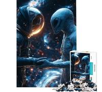 Puzzle da 1000 pezzi con astronauta e alieno che si stringono la mano ideale per compleanni e Natale Decorazione per la casa gioco educativo adatto a persone dai 14 anni in su (50x75cm)