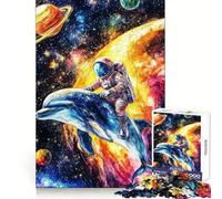 Puzzle da 1000 pezzi con astronauta e delfino in esplorazione spaziale, ideale per adulti, per stimolare la memoria e creare un'atmosfera rilassante 38x52cm Regalo di Natale