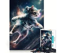 Puzzle da 1000 pezzi con astronauta e gatto nello spazio,taglio preciso,rompicapo,regalo divertente per il tempo libero,decorazione natalizia da appendere al muro (38x52cm)