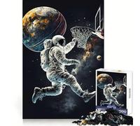 Puzzle da 1000 pezzi con astronauta e pallone da basket, stimolante per la mente, ideale per il tempo libero e il divertimento, con chiusura di sicurezza, perfetto come regalo di compleanno (38x52cm)