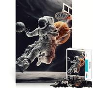 Puzzle da 1000 pezzi con astronauta e pallone da basket,taglio preciso,rompicapo,regalo divertente per il tempo libero,decorazione natalizia da appendere al muro (50x75cm)