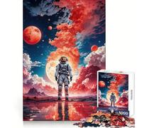 Puzzle da 1000 pezzi con astronauta rosso e luna per adulti, ideale per rafforzare la memoria, alleviare lo stress e creare una sorpresa di compleanno (50x75cm)