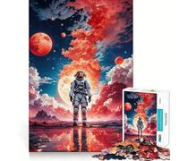 Puzzle da 1000 pezzi con astronauta rosso e luna per adulti, ideale per rafforzare la memoria, alleviare lo stress e creare una sorpresa di compleanno (50x75cm)