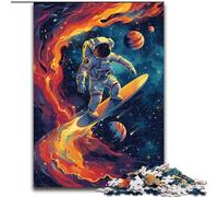 Puzzle da 1000 pezzi con astronauti che fanno surf, puzzle in legno, attività per rafforzare i legami familiari, regalo per la casa, gioco per famiglie (dimensioni 50x75cm)
