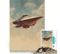Puzzle da 1000 pezzi con astronave retrò che vola attraverso un cielo nuvoloso, ideale per adolescenti Stimola la memoria, regala un divertimento rilassante e offre un regalo di qualità (38x26cm)
